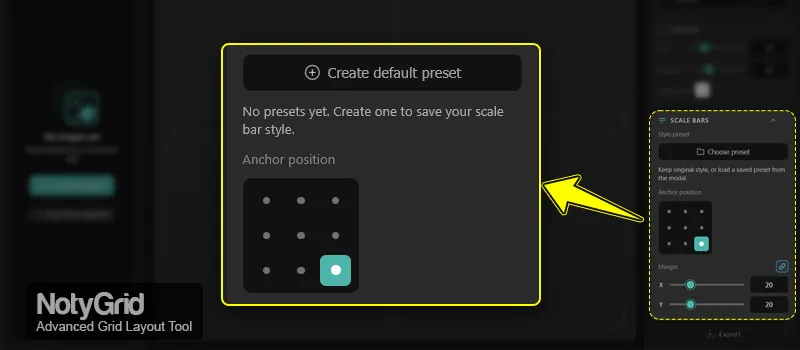 NotyGrid Scale Bar anchor position grid with nine placement points