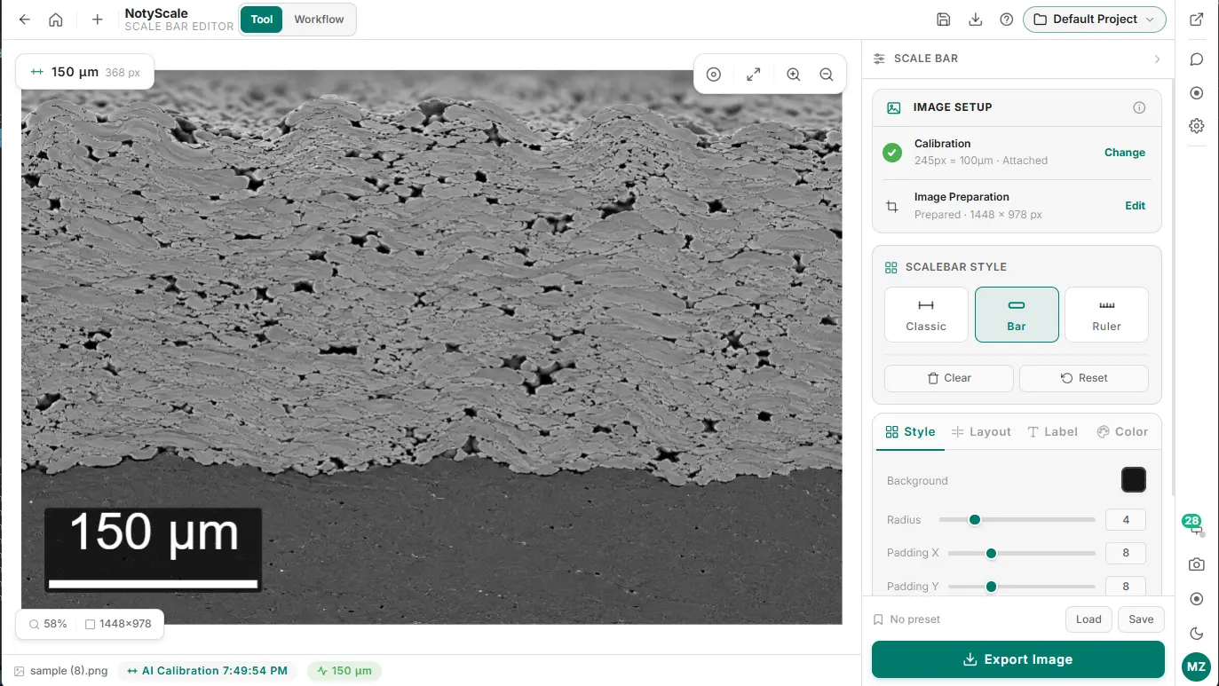 Adding a calibrated scale bar to a microscopy image in NotyScale